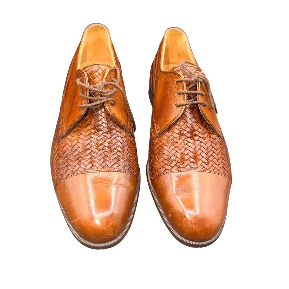 Johnston & Murphy Italy Woven Leather Cap Toe Derby Oxfords Brown Men’s 7.5 M